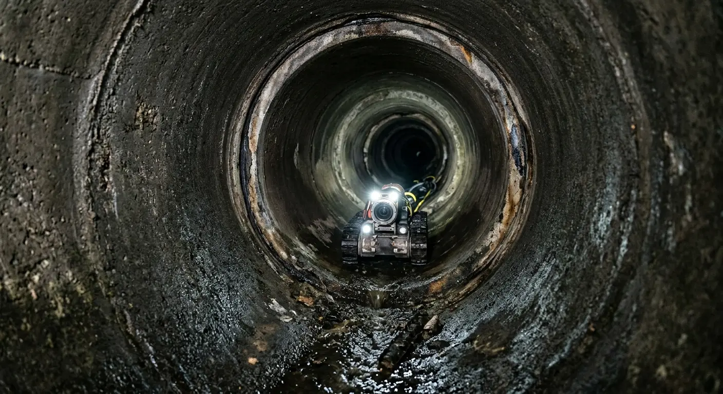 Robotic sewer camera inspecting pipe interior for Drain Snake Service in Jericho